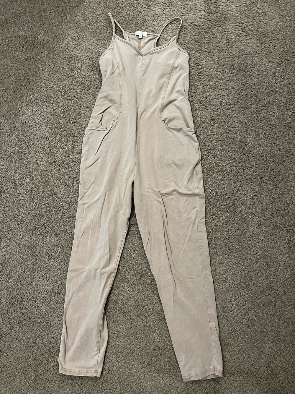 Ultra Flirt Beige Spaghetti-Strap Jumpsuit